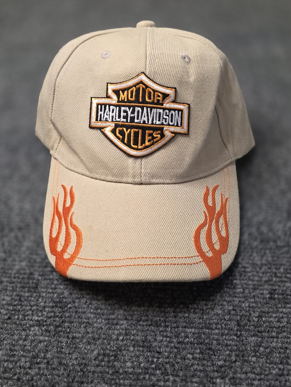 Harley-Davidson Motorcycles Flame Embroidered Cap Tan Orange
